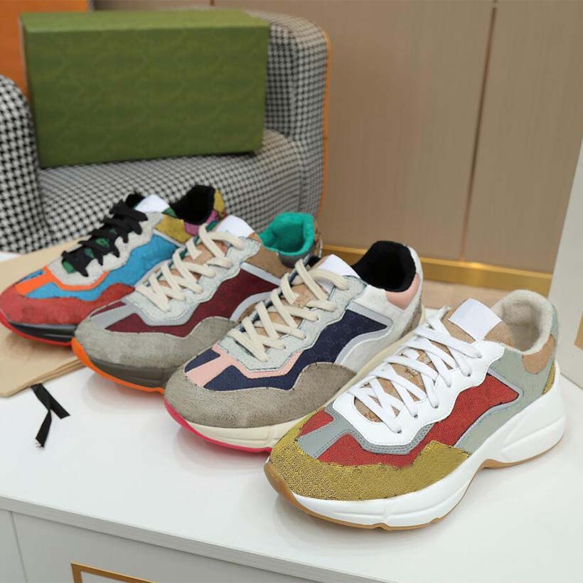 

durable casual man and women shoes Rhyton Sneakers Beige Trainers Vintage Luxury Chaussures Ladies Shoe Designers Sneaker with box size 35-45 02, #21