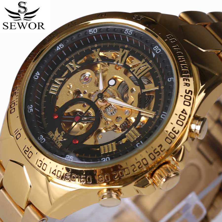 

Luxury Brand sports Business Men Wrist Watches Automatic Mechanical Gold Watch Military stainless steel Skeleton reloj 210728, Silver
