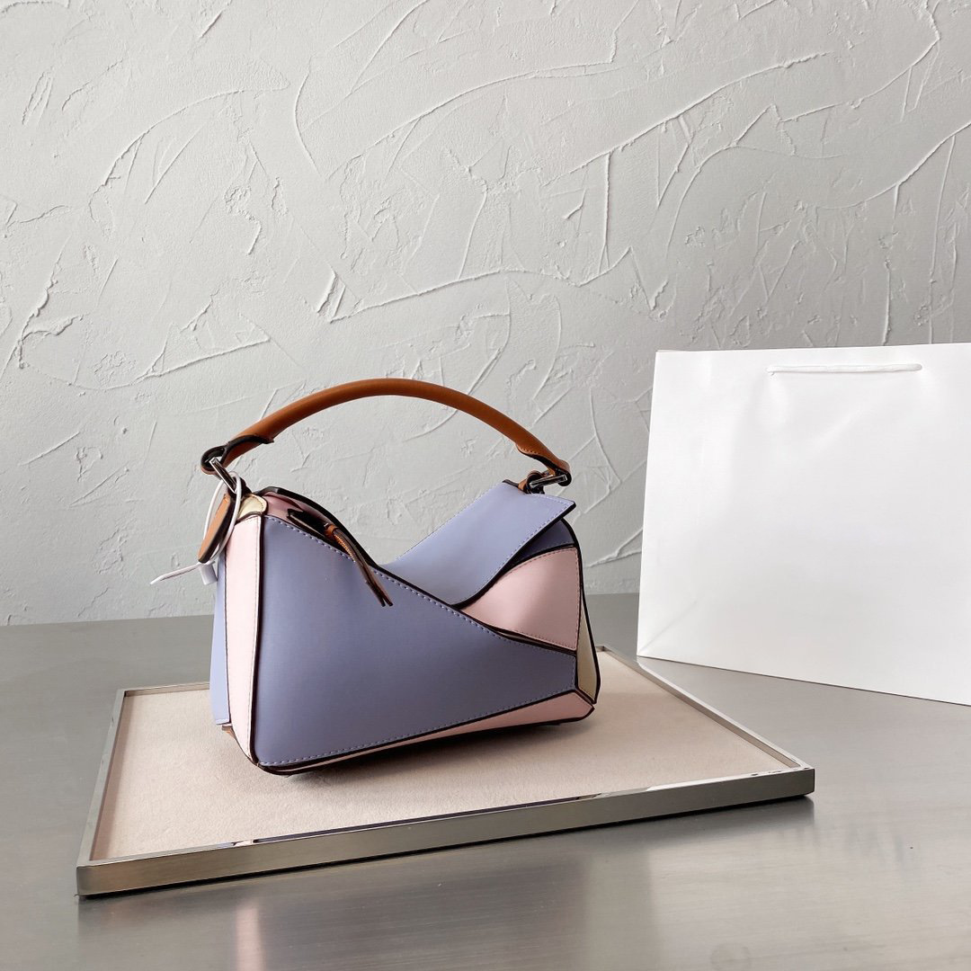 

hangbagcolor Luo Jia's assorted geometric bag puzzle two layer leather high version handbag medium 24cm zly