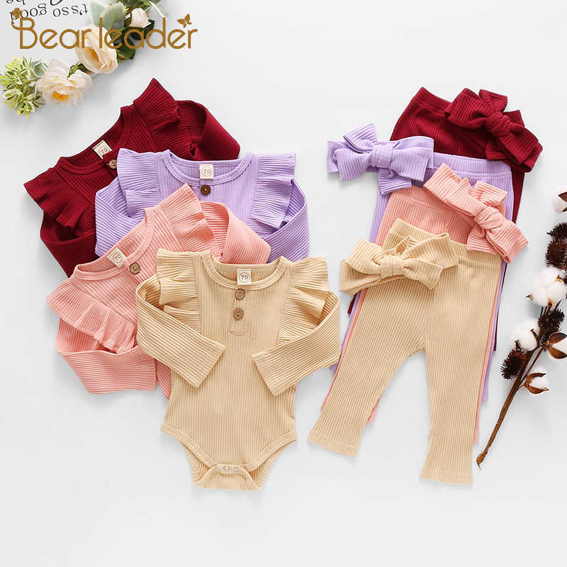 

Bear Leader Baby Girls Spring Clothes Set Autumn Toddler Fashion Rompers and Pants with Headband Outfits Infant Cute Clothes 210708, Ah4736red