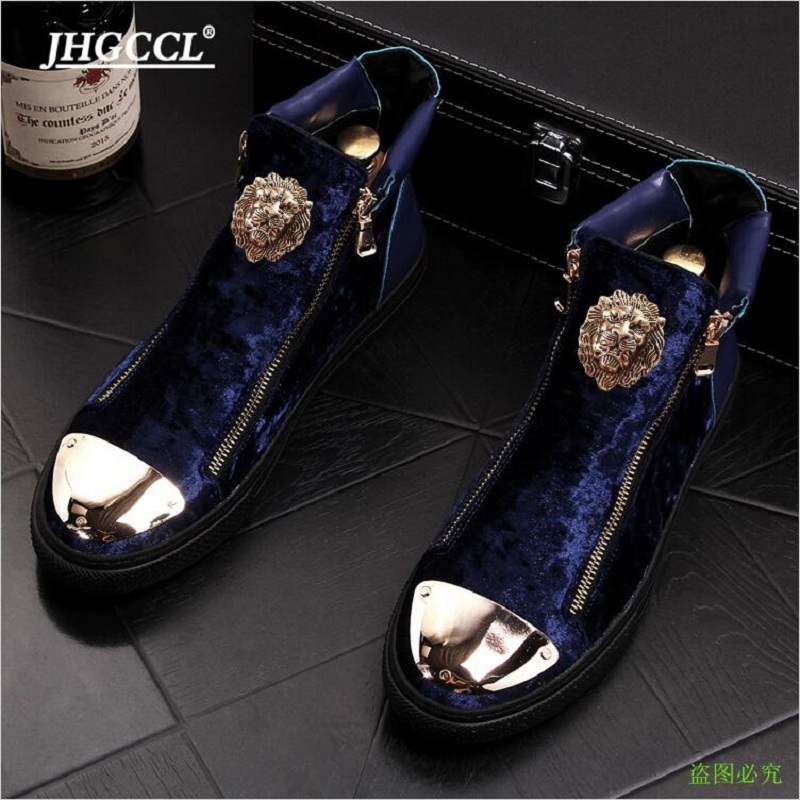 

Men's velvet boots Martin boot British style high top shoes versatile fashion white thick soles middle leg cowboy, Black