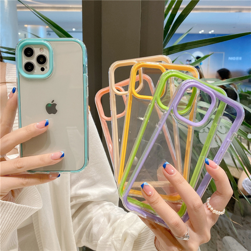 

3 in 1 Camera Protective Candy Color Cases Clear Shockproof Bumper Drop Resistance Cover For iPhone 13 12 Mini 11 Pro Max XR XS X 8 7 Plus, Mix colors