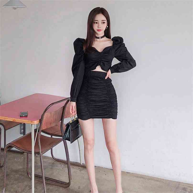 

two-piece autumn outfit han edition cultivate one's morality fashion brief paragraph coat package hip skirt suits female 210602, Black (suit)