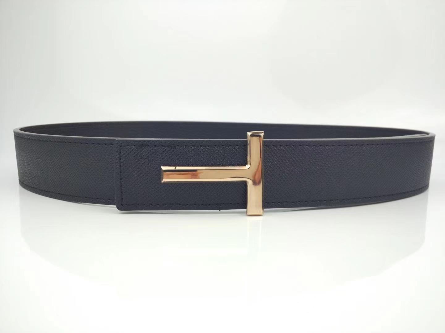 

2021 designer men's and women's belts T letter buckle high quality leather 3.8CM model without box, Black