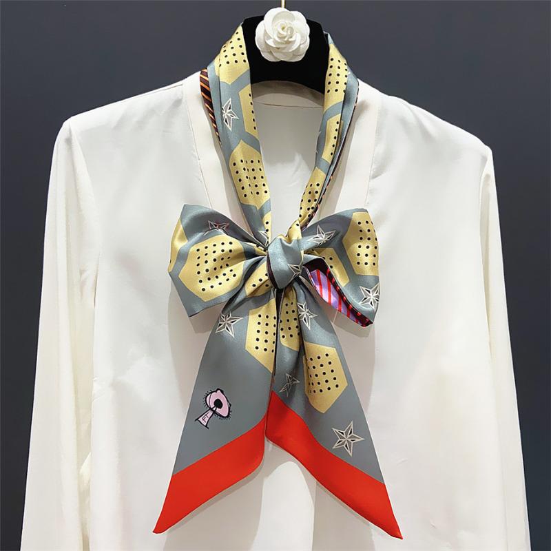 

Scarves 2021 Spring Silk Scarf Brand Dot Double-deck Women Fashion Neckerchief Head Summer For Ladies