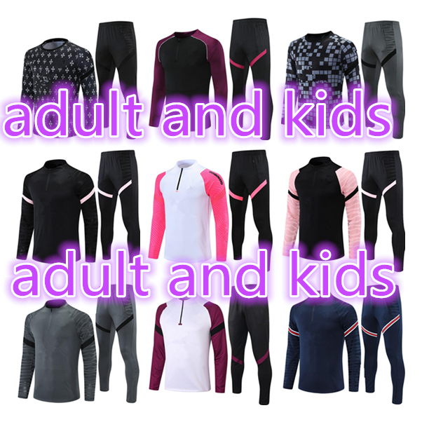 

2021 2022 Tracksuit Men Football Training Suits 2022 HAZARD Soccer MBAPPE BENZEMA Survetement Maillots de Foot Enfants Kids Kits