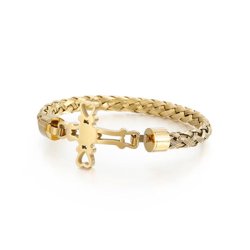 

Bangle HAOLYNJOY Christian Cross Charm Prayer Bracelet Men Stainless Steel Gold Chain Praying Cruz Jewellry