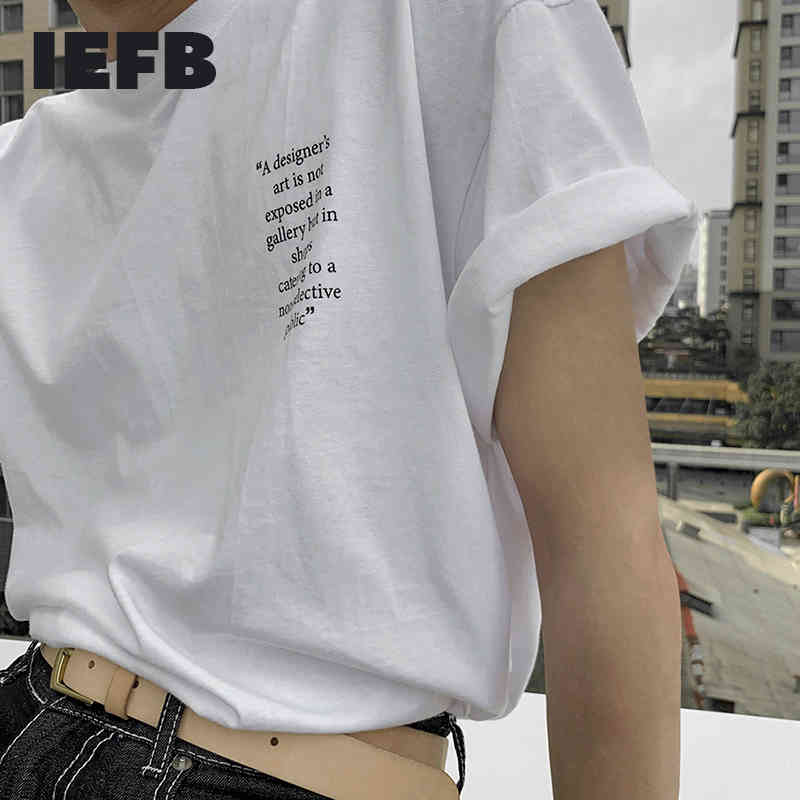 

IEFB Summer Short Sleeve T-shirt Men's Korean Fashion Round Neck Letter Print Tops Trend Loose Casual White Tee 9Y7174 210524