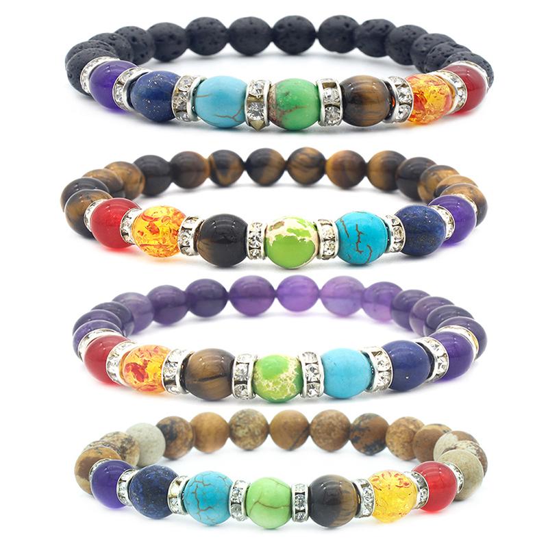 

Charm Bracelets Selling Fashion Handmade Colorful Veins Amethyst Volcanic Rock Natural Stone Beads Bracelet, Golden;silver