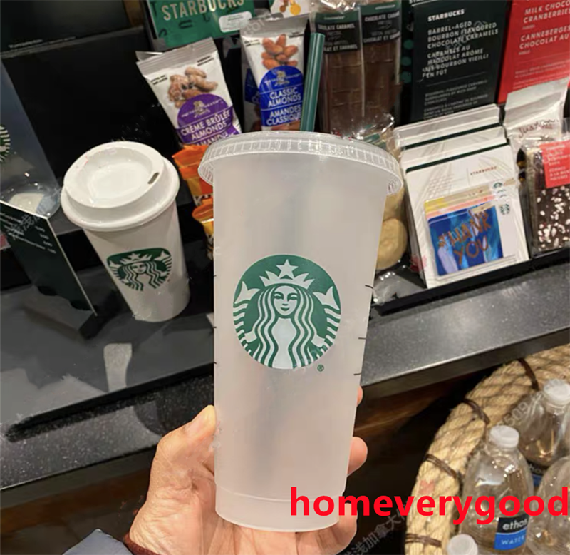 

50 pieces of Starbucks Tumbler 710ML Reusable Plastic 24 oz Cold Cup with Lid and Green Straw pink starbuck Color Changing Water mugs Cute Rainbow, As a picture