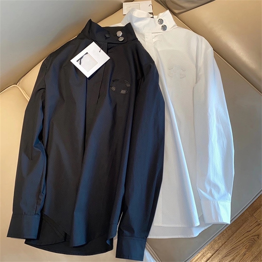 

Warehouse clothing autumn chest embroidery double letter small high collar shirt women' fashion long sleeved shirt Sale online_9OCX, White