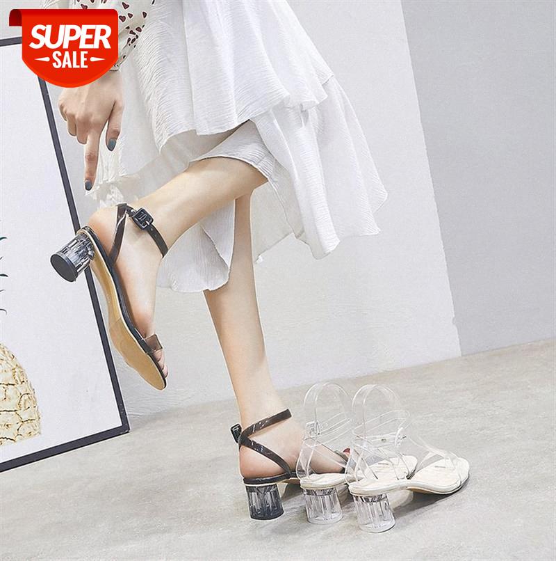

Sandals women buckle shoes breathable transparent Korean ankle strap #nx4G, Black