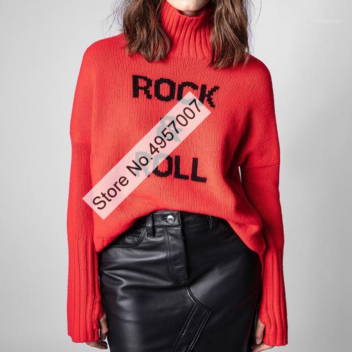 

Women' Sweaters Women Red Cashmere Letter Knitted Long Sleeve Sweater Pullover Top With High Neckline, Red as real pic
