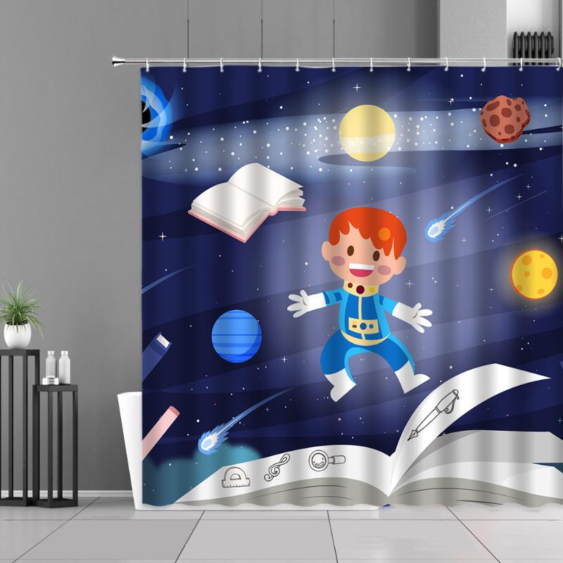 

Lllustration Knowledge Universe Boy Room Decor Curtains Shower Curtain For Baths Bathtub Screens Polyester Waterproof With Hook