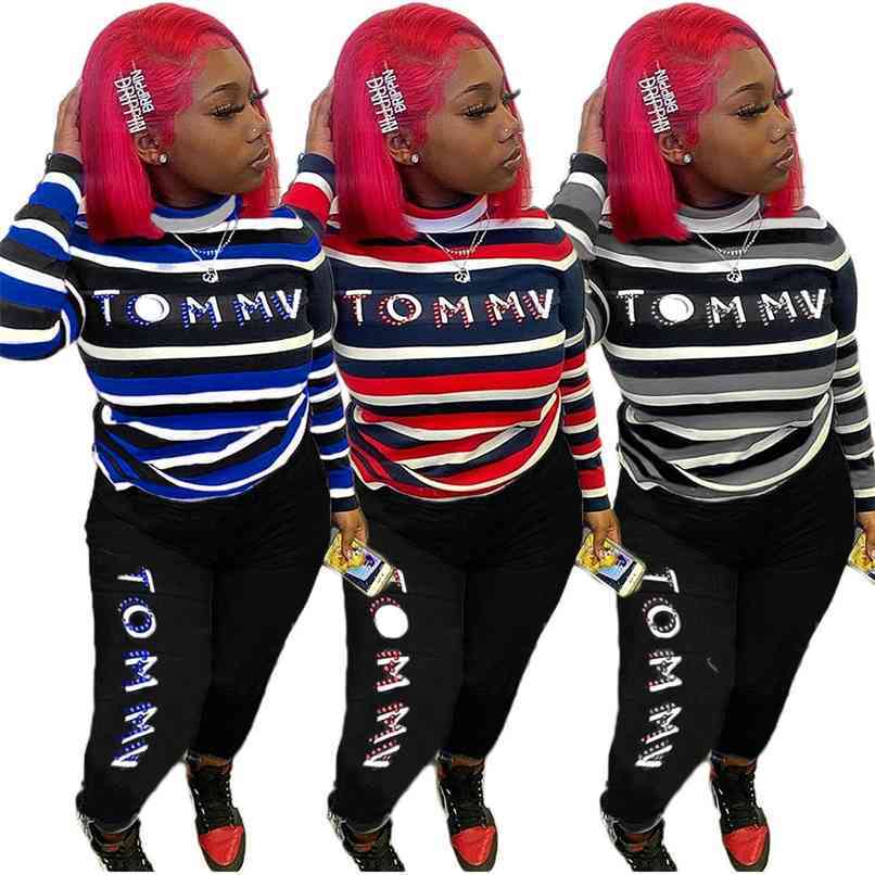 

Tie Dye Fashion Loungewear Two Piece Set Women Long Sleeve Vintage Casual T-Shirt Top Jogger Leggings Trousers Free 210525, Red