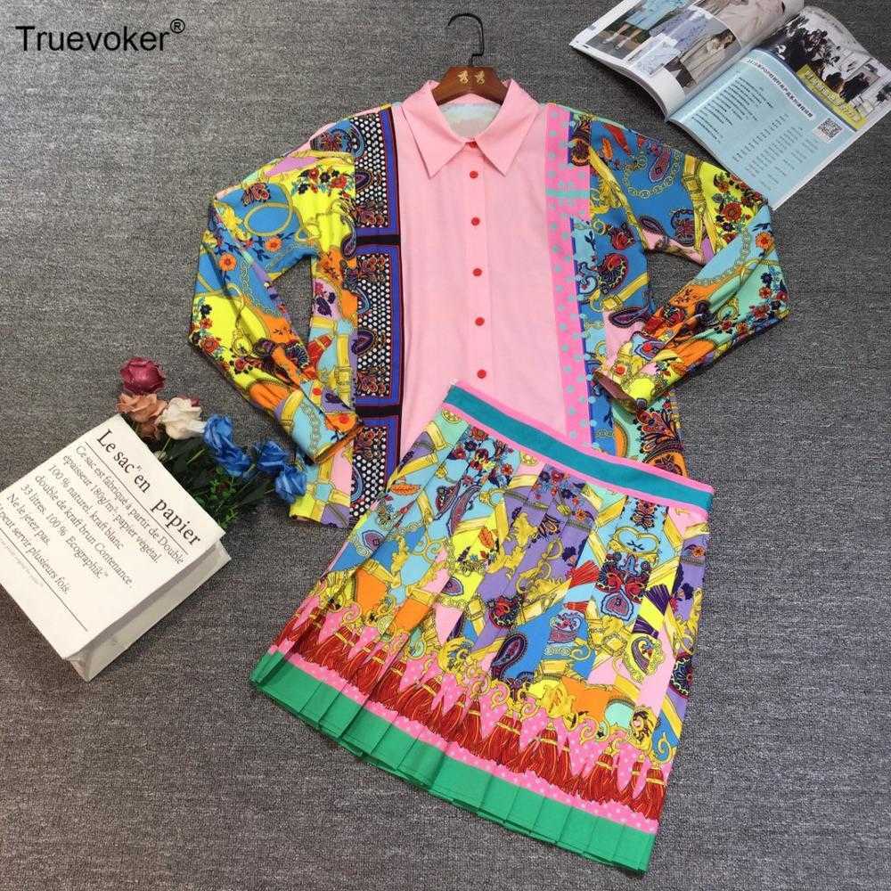 

Truevoker Lady Party et Full Sleeve Royal Totem Print Shirt + Mini Pleated Skirt Two Pieces Set 210602, Pink