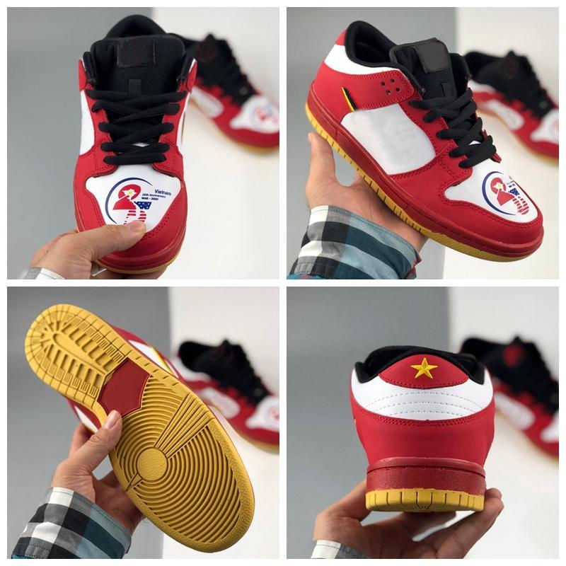 

High quality low mens womens shoes 25th anniversary skateboarding red yellow shoe embroidery, Bubble wrap packaging