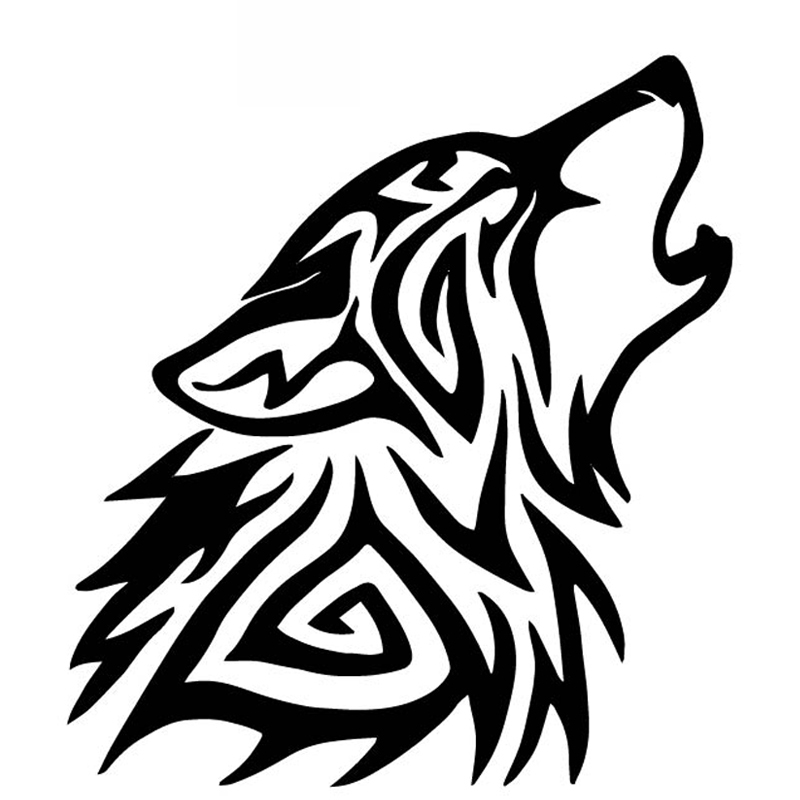 Wolf Head Pattern High Quality Fashion Car Decoration Personality Waterproof Car Window Applique Black/white, 16cm*14cm-image-686334213