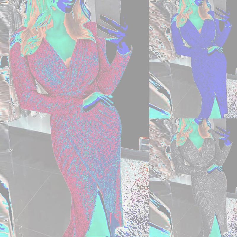 

Casual Dresses Women Sexy Dress Deep V Sequins Wrap Ruched Long Sleeve Formal Nightclub Elegant Party, Black;gray