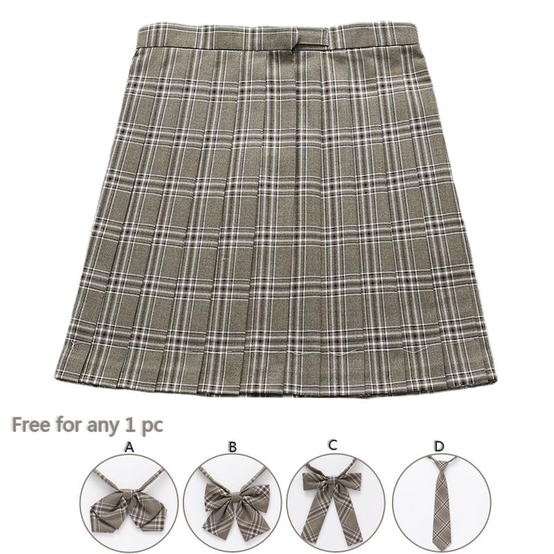 

Green Ash Youth Summer Preppy Style Women Mini Pleated Skirts Plaid JK School Uniform Students Cloths Free Bow Tie High Waist, Length 43cm