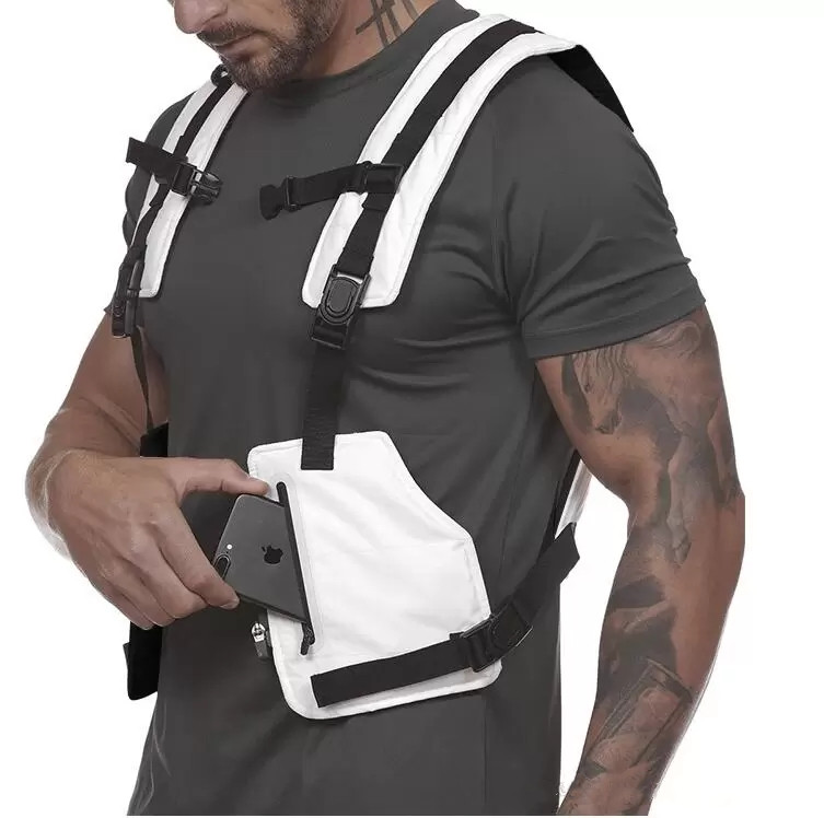 

Streetwear Tactical Vest Men Hip Hop Street Style Chest Rig Phone Bag Fashion Reflective Strip Waistcoat with Pockets Outdoor Sports Vest X7, White