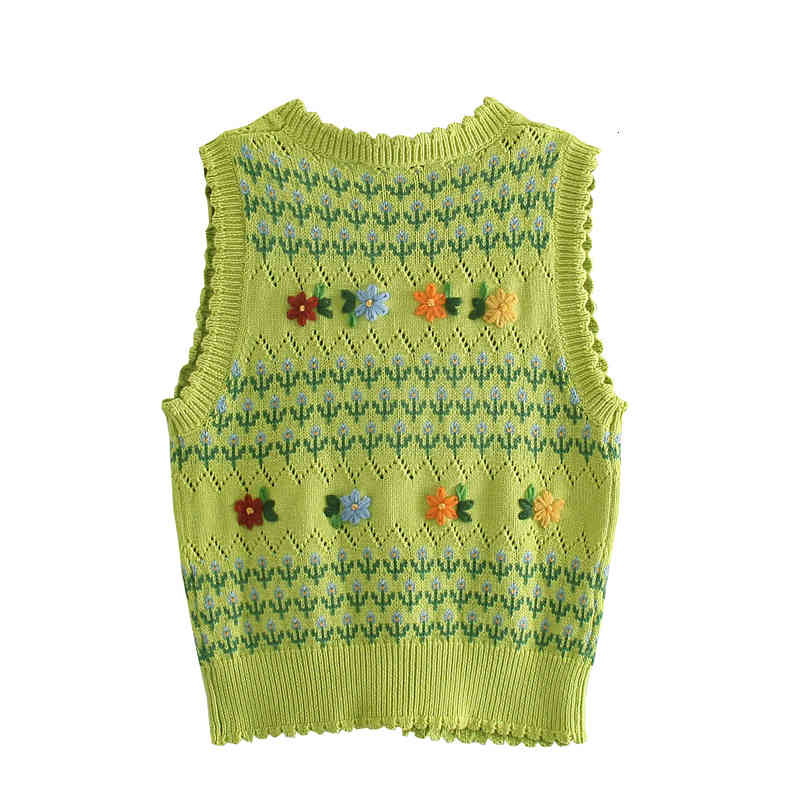 

women's knits & tees summer new fashion sleeveless v-neck single breasted knitted cardigan flower embroidery vest tank women c, White