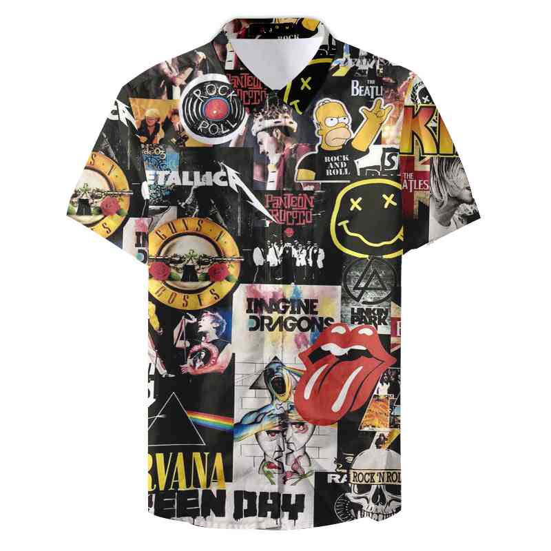 

Camisas Casuais Estampada Preta Clothes Print Men's Casual Shirt, White;black