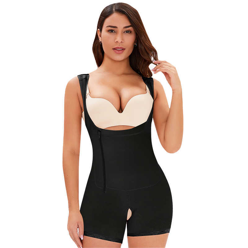 

U-Design Abdomen Shapewear Women High Waist Lace Body Shaper Zip Strap Postpartum Panty Girdle Butt Lifter Plus Size 6XL, Skin color