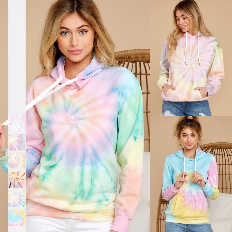 

Women' Hoodies & Sweatshirts Autumn Winter Tie Dye Printed Sweatshirt Long Sleeve Casual Hooded Pullover Thick Loose Female Coat, Colors 004