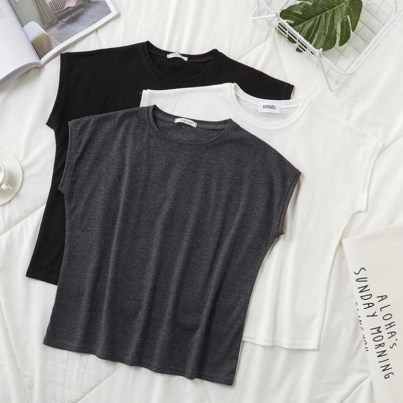 

Summer Women T-shirt Casual Loose Short Sleeve Harajuku Cotton T Shirt Female Tops Batwing Tees Shirt Femme Black White Gray 210604