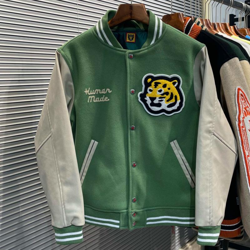

Human Made Varsity Baseball Jacket Men Clothing Women Bomber Coats Harajuku Japanese Racer Streetwear Motorcycle Techwear Park, Green