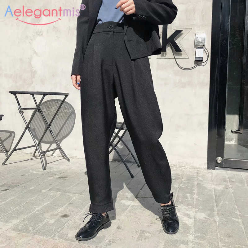 

Aelegantmis Spring Black Casual Suit Pants Women High Waist Long Female Work Office Lady Ladies Leisure Trousers 210607