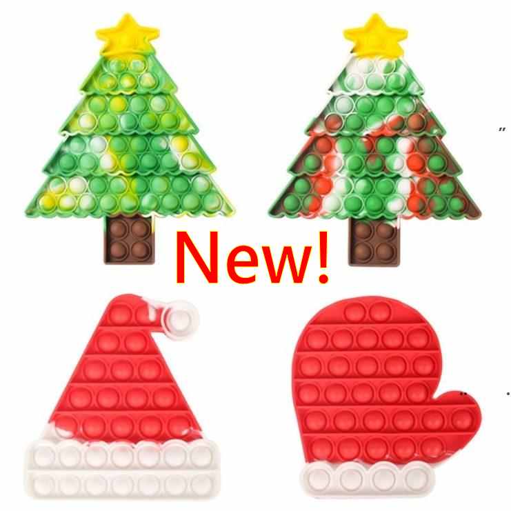 

DHL Sstock new Puzzle Toy Push Finger Fidget Sensory Bubble Decompression Christmas Hat Tree Glove Anxiety Stress Reliever Toys CJ22