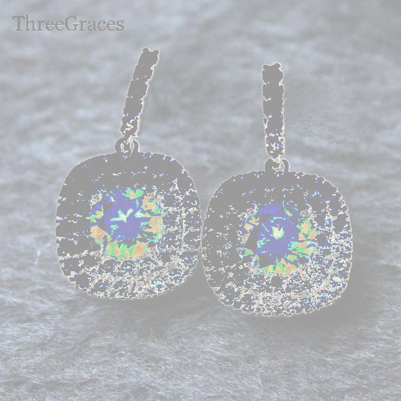 

Dangle & Chandelier ThreeGraces Jewelry 5 Color Options Cubic Zirconia Pave Yellow Crystal Princess Cut Earrings For Women Daily Dress ER021, Silver