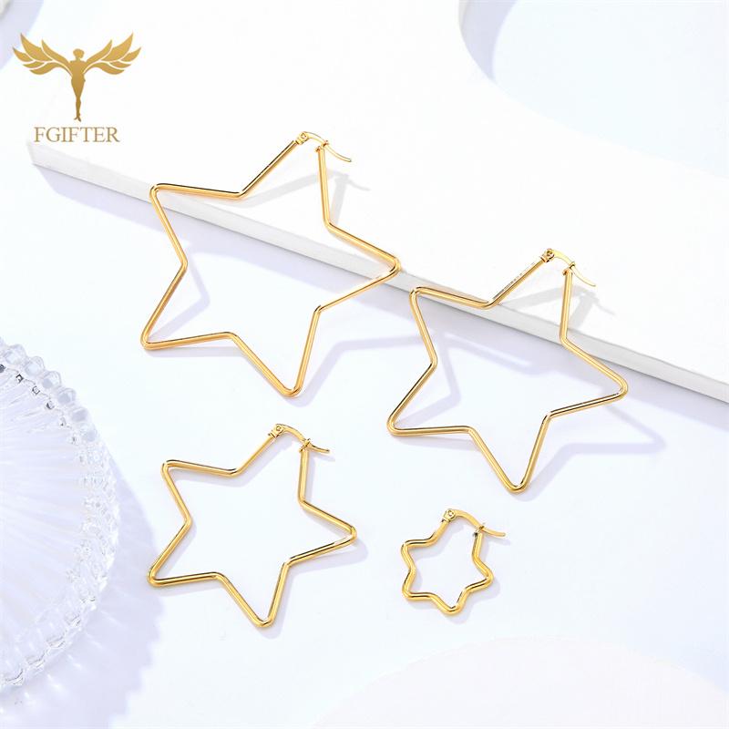 

Hoop & Huggie 2PCS Large/Small Stainless Steel Star Earrings For Women Gold Color Simple Romantic Ladies Ear Jewelry 2021