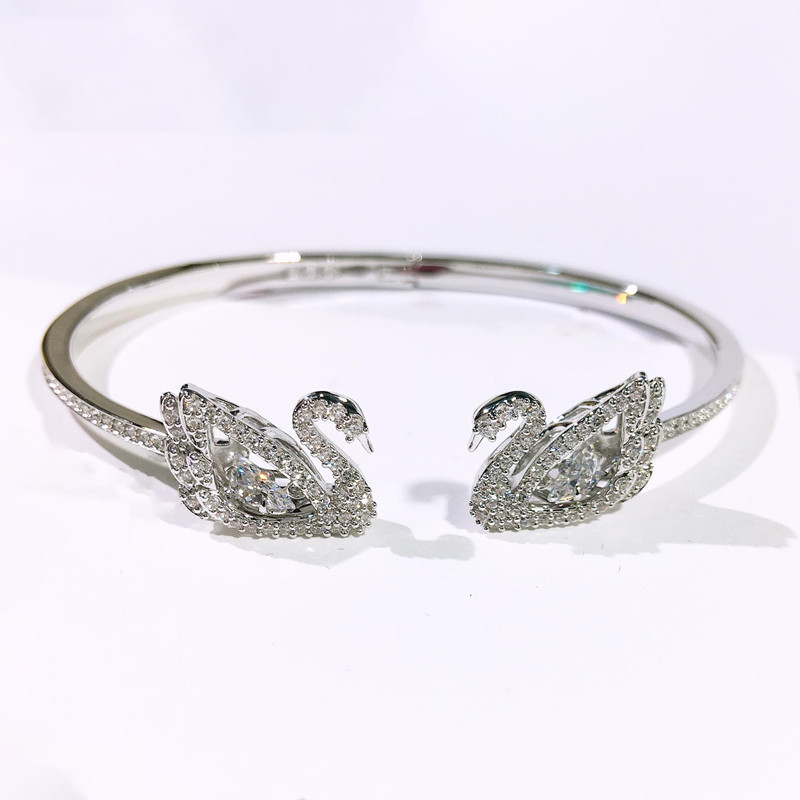 

Shi's beating heart double Swan Bracelet female Swarovski element crystal smart Swan Bracelet, Golden;silver