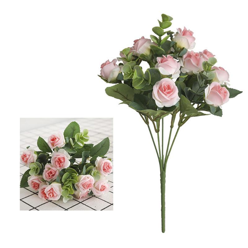 

Decorative Flowers & Wreaths 5 Forks 11 Heads Rose Pink Silk Bouquet Fake Home Wedding Decor Accessories Faux Grass Party Fall