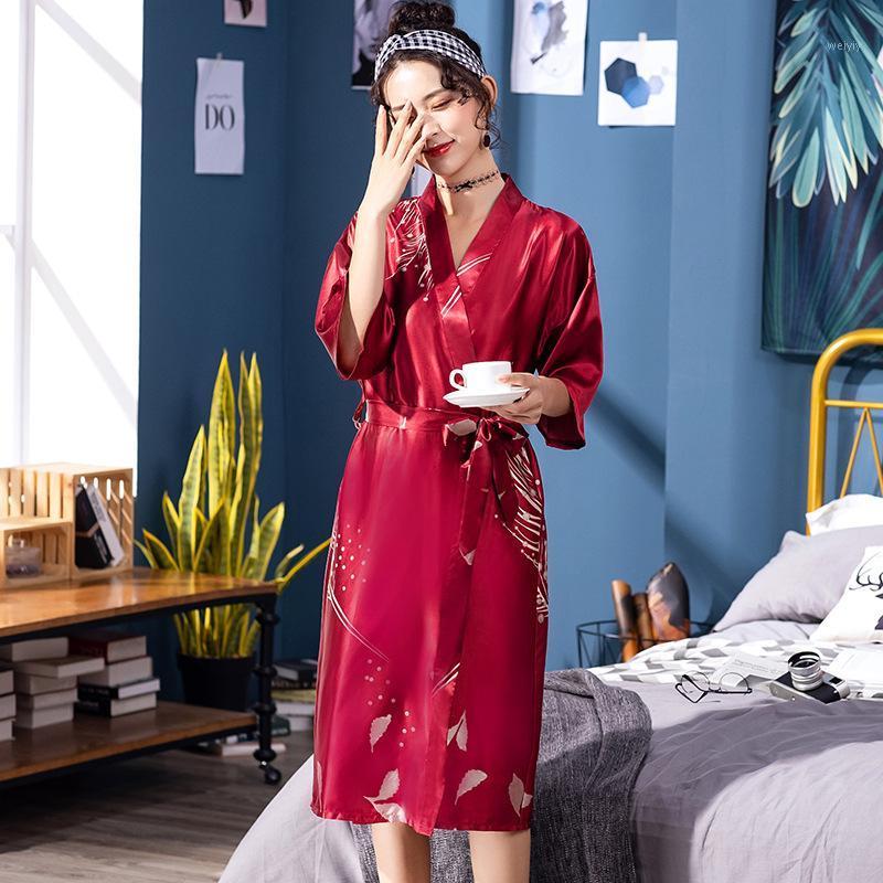 

Women's Sleepwear Ladies Pajamas, Summer Silk Wedding Ice Long Bridesmaid Dress, Red Bridal Dressing Gown, Home Night Gown, Burgundy without sus