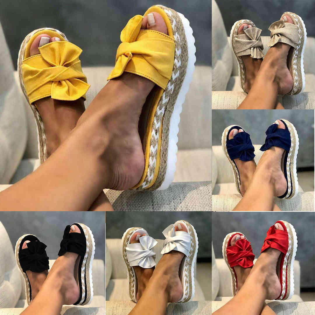 

2021 Womens Sandals Heels Platform High Wedge Slippers Bow Outdoor Beach Female Thick Sole Slid Summer Girls Sho, Beige