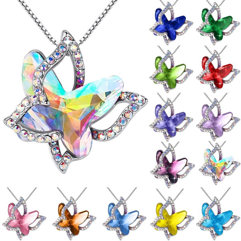 

Pendant Necklaces 2021 S Creative Ladies Accessories Butterfly Crystal Necklace With Premium Birthstone Jewelry Gifts For Women