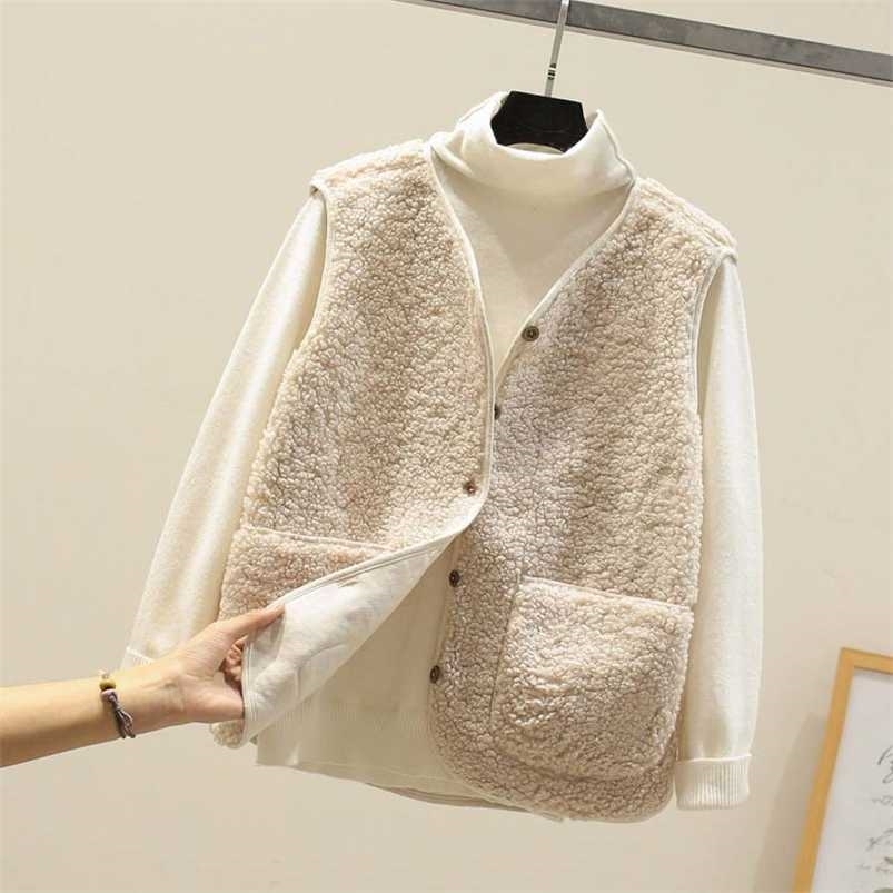 

Autumn Fleece Women Vest Waistcoat Winter White Sleeveless Jacket Ladies Warm Thick For 211109, Khaki