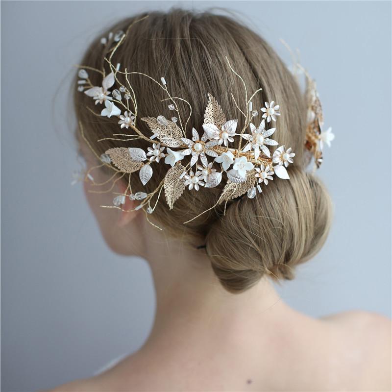 

Hair Clips & Barrettes Luxury Flower Bridal Handmade Wedding Headpiece Fashion Women Accessories Party Prom Jewelry Brides, Golden;silver