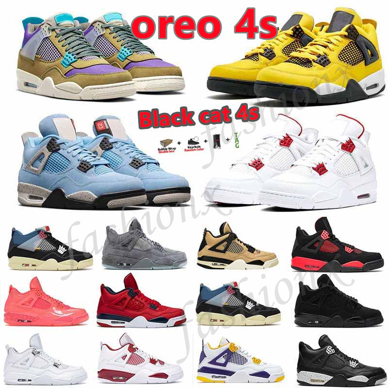 

University Blue 4s shoes Pure Money Jumpman 4 White Oreo men woman baskets Sail Lightning Black Cats Purple Metallic Sneakers Trainers, 45 40-47