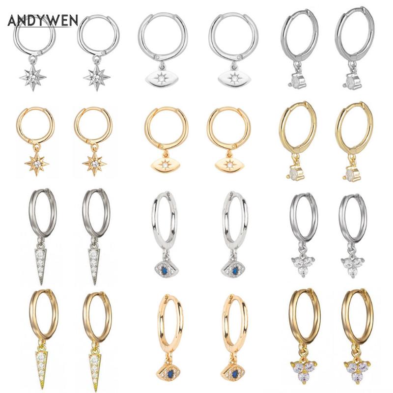 

Dangle & Chandelier ANDYWEN 925 Sterling Silver Multi Hoops Crystal Thin Huggies With Charms Loops Circle Clips Earrings Jewelry For Womens