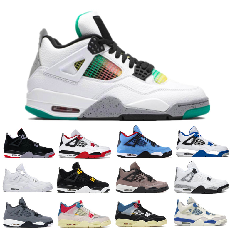 

2021 Top Quality Basketball Shoes University Blue 4 4s White Oreo Sail Bred Taupe Haze NEON Mens Womens Nostalgia Pure Money Royalty Starfish Trainers Sneakers, Metallic green