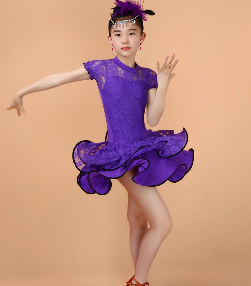 

Stage Wear Girls Gatsby Flapper Dress Tango/Cha Cha Dresses Latin Dance Costumes For Kids Black Ballroom Beyonce Leotard Lace Salsa Clothes, Long sleeved rose