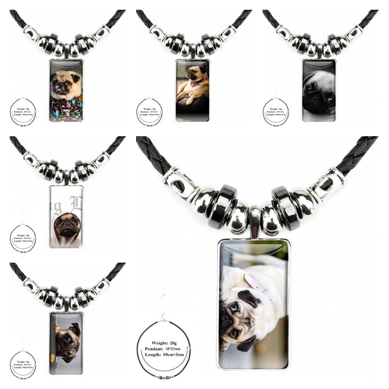 

Pendant Necklaces Fuuny Cute Lovely Pugs Necklace With Steel Plated Glass Cabochon Choker Long Rectangle Black Hematite Shopping, Silver