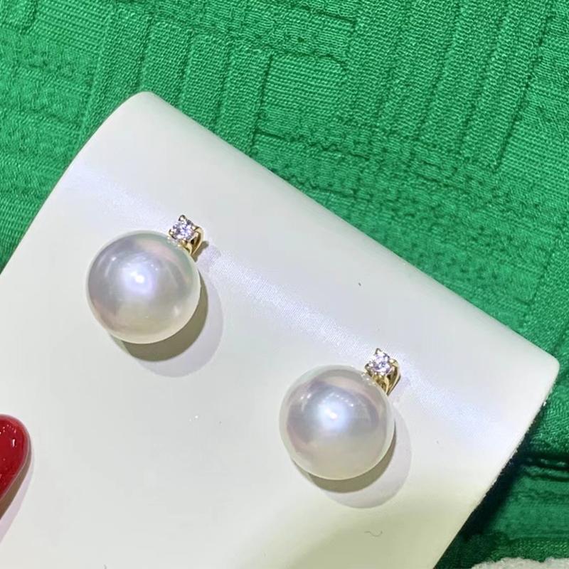 Stud HENGSHENG Pearl Earrings Solid 18K Gold,Round 9.5-10mm Natural-Ocean White Pearls For Women Fine Jewelry-image-701676771