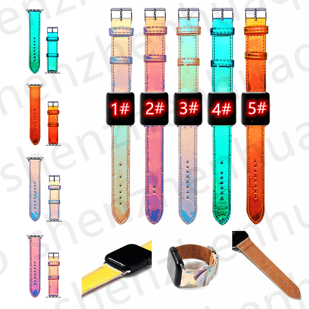 

For Apple Watch Band 7 2 3 4 5 6 SE IWatch Strap Top Luxury Bright Color Radiate Embossing Print Letter 41mm 42mm 38mm 40mm 44mm Bracelet Fashion Women Gift Smart Straps