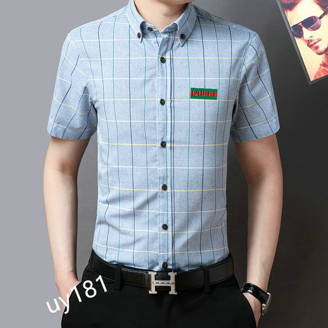 

2021 fashion ironing business short sleeve shirt men's lazy style casual stripe checked size -3xl#03, White;black